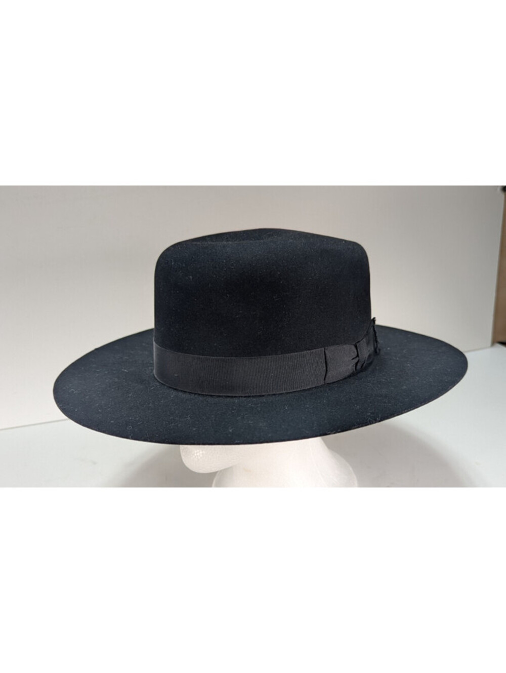 Late 19th C John B Stetson 1.X Nutria Black Flat Top Wide Brim Hat 7 3/8 Fray